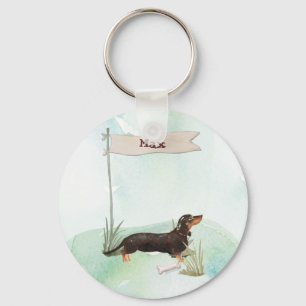 Chaveiro Nome personalizado Black & Tan Dachshund Pet Dog