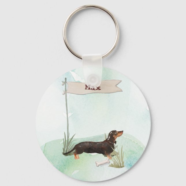 Chaveiro Nome personalizado Black & Tan Dachshund Pet Dog (Frente)