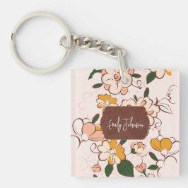 Chaveiro Nome Personalizado Boêmio Floral Pêssego Rótulo No