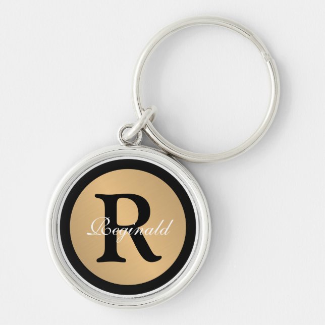 Chaveiro Nome Personalizado Botão Metálico Dourado Monogram (Frente)