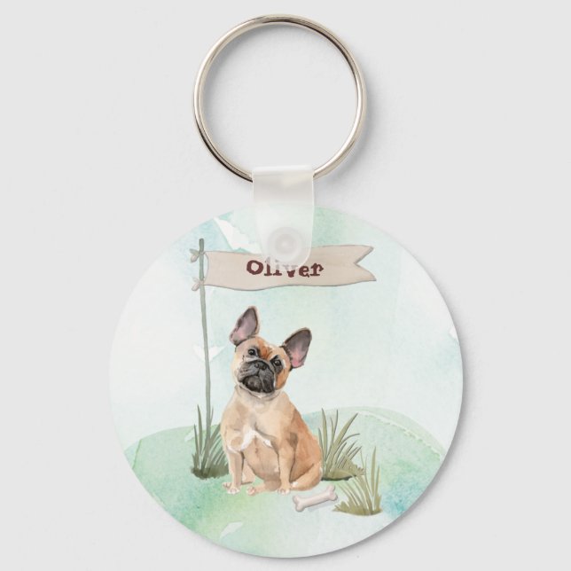Chaveiro Nome Personalizado Bulldog Francês Cachorro Pet (Frente)