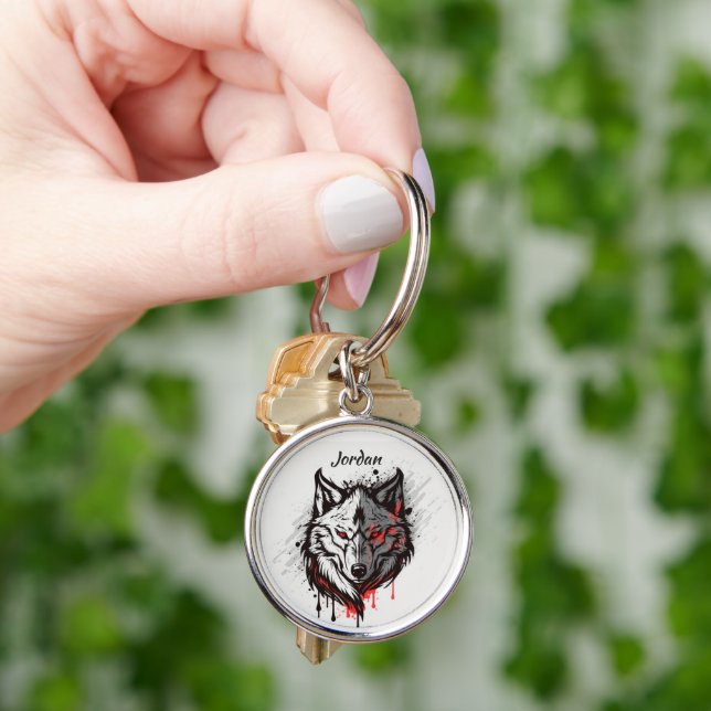 Chaveiro Nome Personalizado Cabeça de Lobo Selvagem (Mão)