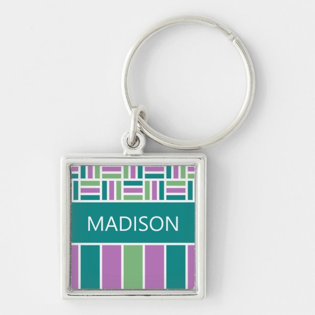 Chaveiro Nome personalizado Cadeia de chave Stripe Patterno (Frente)
