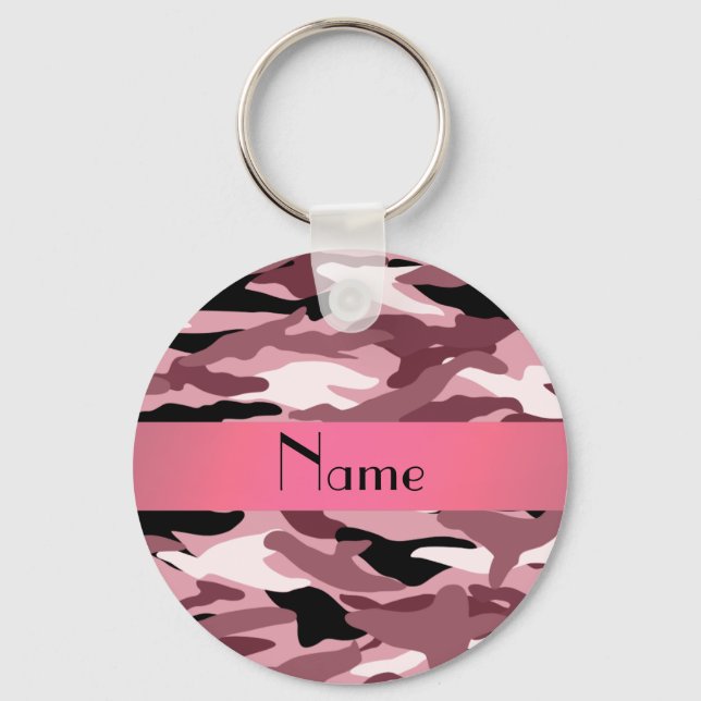 Chaveiro Nome personalizado camuflagem rosa bonito (Frente)