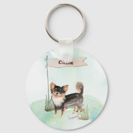 Chaveiro Nome Personalizado Cão-Pet Chihuahua de Longa Cabe