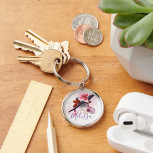 Chaveiro Nome personalizado Cereja Elegante rosa e púrpu