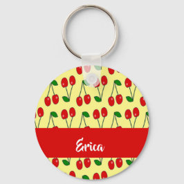 Chaveiro Nome personalizado cerejas vermelhas em amarelo