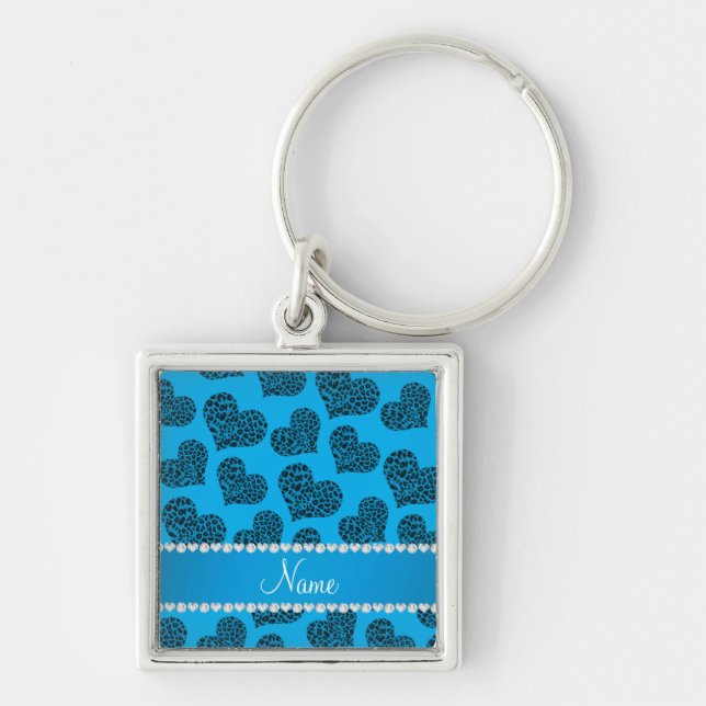Chaveiro Nome personalizado céu azul-leopardo-azul (Frente)