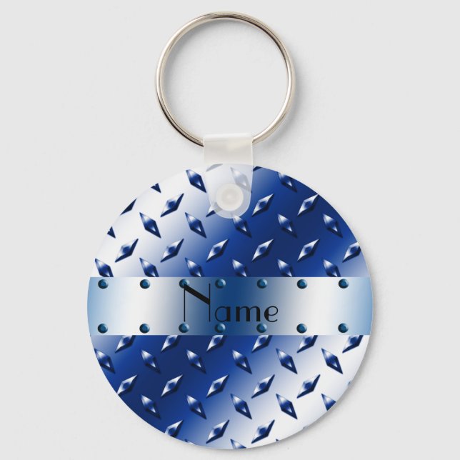 Chaveiro Nome personalizado chapa de aço azul (Frente)