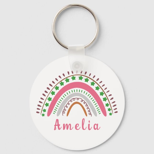 Chaveiro Nome Personalizado com Whimsical Boho Rainbow (Frente)