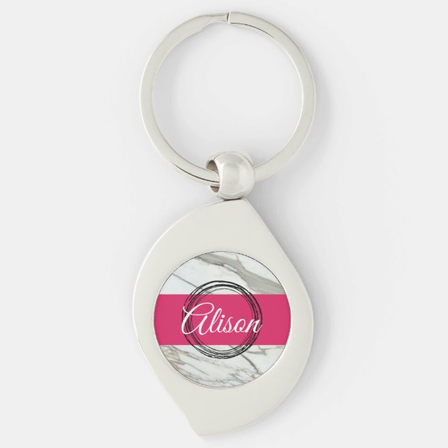 Chaveiro Nome personalizado cor-de-rosa brilhante design mí (Frente)