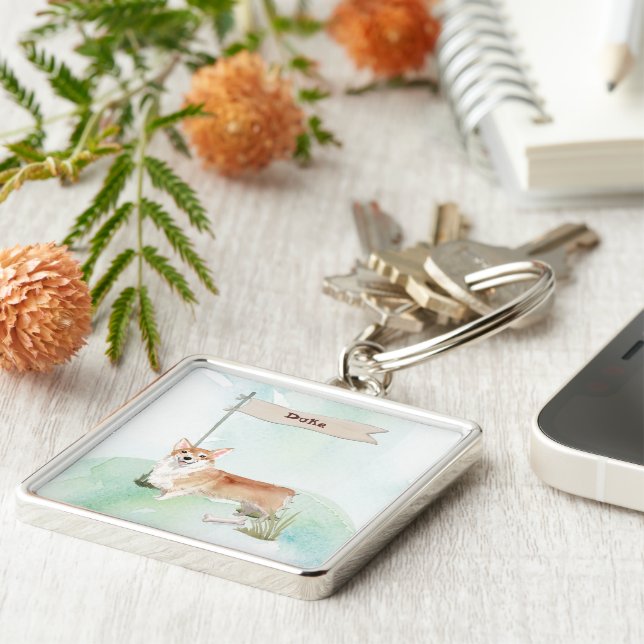 Chaveiro Nome Personalizado Corgi Pet Dog (Lateral)