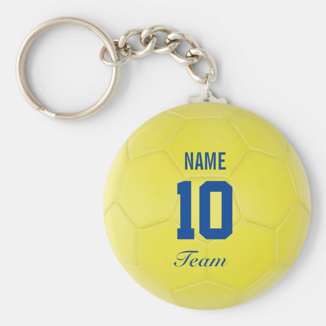 Chaveiro Nome Personalizado da Bola de Futebol Azul Amarelo (Frente)