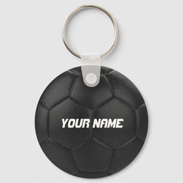 Chaveiro Nome Personalizado da Bola de Futebol Preta (Frente)