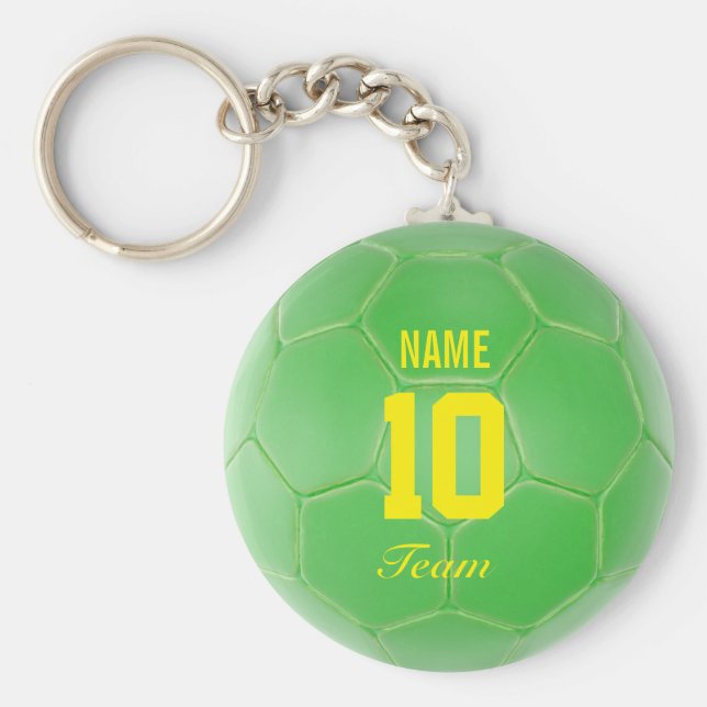 Chaveiro Nome Personalizado da Bola de Futebol Verde Amarel (Frente)