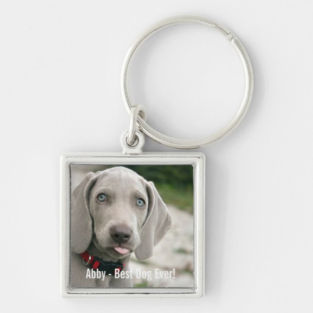 Chaveiro Nome personalizado da foto do cão de Weimaraner e (Frente)