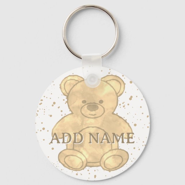Chaveiro Nome Personalizado de Aquarela do Urso de Teddy Co (Frente)