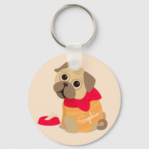 Chaveiro Nome personalizado de cão fofo Pug