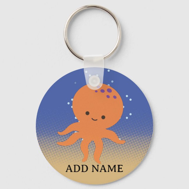 Chaveiro Nome Personalizado de Cartoon de Octopus de Cubo (Frente)
