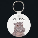 Chaveiro Nome Personalizado de Hippo de Cubo<br><div class="desc">bonitinho nome personalizado chaveiro da ilustração hippo</div>
