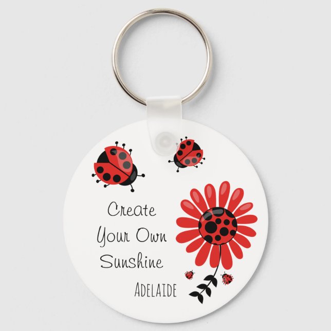Chaveiro Nome Personalizado de Ladybug Vermelho Moderno e B (Frente)