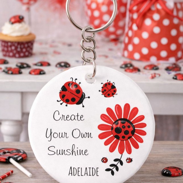 Chaveiro Nome Personalizado de Ladybug Vermelho Moderno e B (Criador carregado)