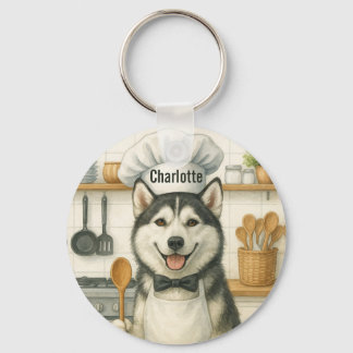 Chaveiro Nome Personalizado Divertido Cão Chef Husky Siberi