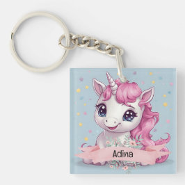Chaveiro Nome Personalizado do Baby Unicorn Stars Rosa Mági