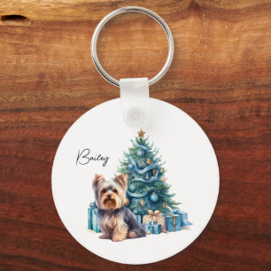 Chaveiro Nome personalizado do cão Yorkie com árvore de Nat