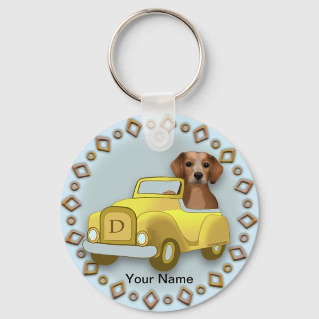 Chaveiro Nome personalizado do carro de condução Beagle (Frente)