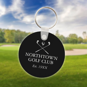 Chaveiro Nome Personalizado do Clube de Golfe Preto e Branc