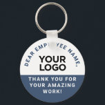 Chaveiro Nome Personalizado do Funcionário Texto Apreciação<br><div class="desc">Personalize facilmente estes chaveiros de logotipo personalizados com nome de funcionário personalizado em volume Texto Apreciação do logotipo com texto, nome da empresa ou da parte e logotipo comercial, foto ou qualquer imagem. Um simples design de negócios formal em cores azul e branco marinho totalmente personalizável, fontes básicas e modernas...</div>
