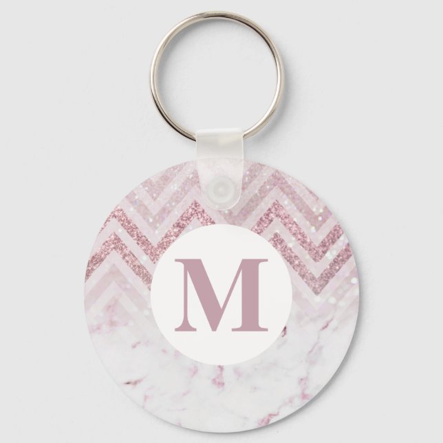 Chaveiro Nome Personalizado do Mármore Branco Rosa Monogram (Frente)
