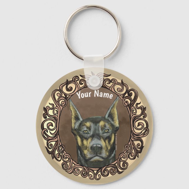 Chaveiro Nome personalizado do Ornamentado Doberman (Frente)