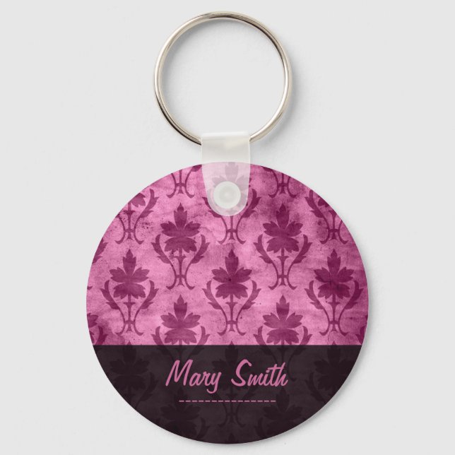 Chaveiro Nome Personalizado do Padrão Vintage - Rosa (Frente)