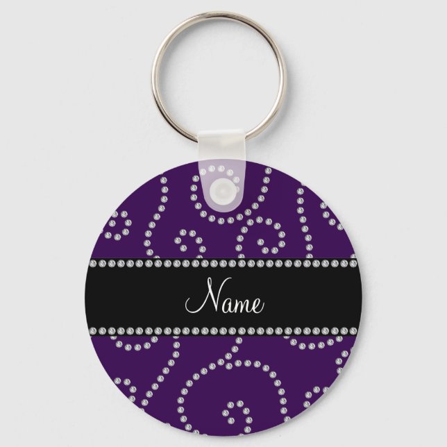 Chaveiro Nome personalizado: espirais de diamantes roxos (Frente)