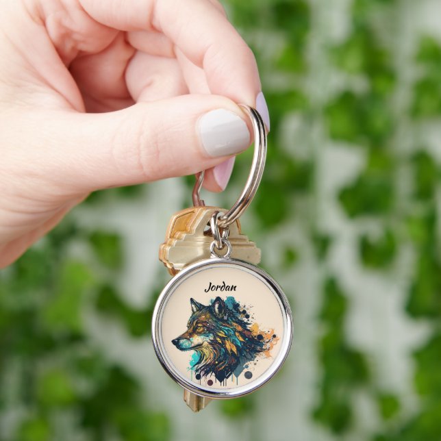 Chaveiro Nome Personalizado Estilizado Cabeça de Lobo (Mão)