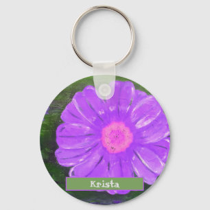Chaveiro Nome Personalizado Flor Roxo - Pintura Acrílica