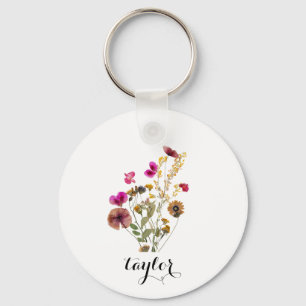 Chaveiro Nome Personalizado Florals elegante de Aquarela