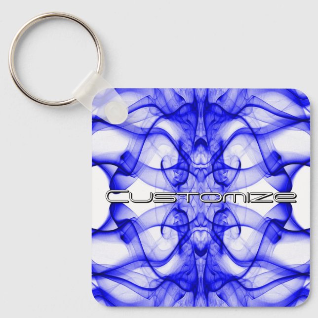 Chaveiro Nome Personalizado Fumaça Azul Simétrica Branco (Frente)
