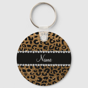 Chaveiro Nome personalizado glitter cheetah impressão