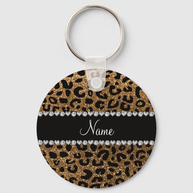 Chaveiro Nome personalizado glitter cheetah impressão (Frente)