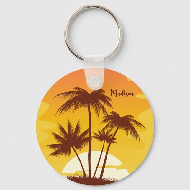 Chaveiro Nome Personalizado Ilha Tropical Sunset (Frente)