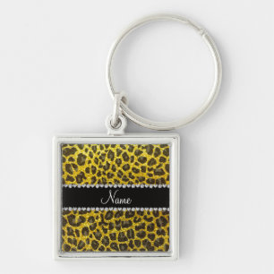 Chaveiro Nome personalizado impressão leopardo amarela neon