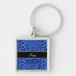 Chaveiro Nome personalizado impressão leopardo azul
