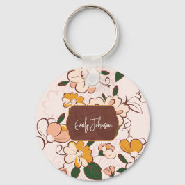 Chaveiro Nome Personalizado Jardim de Flores Nostálgico Beg