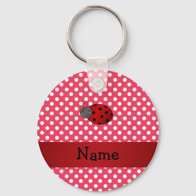 Chaveiro Nome personalizado ladybug bolinhas vermelhas (Frente)