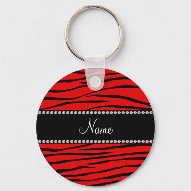 Chaveiro Nome personalizado listras de zebra vermelha brilh (Frente)