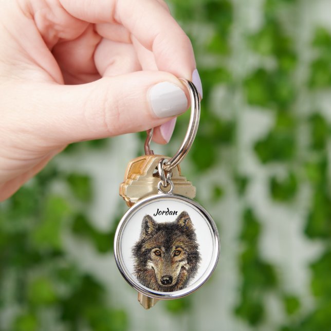 Chaveiro Nome Personalizado Logo Cabeça de Lobo Personaliza (Mão)