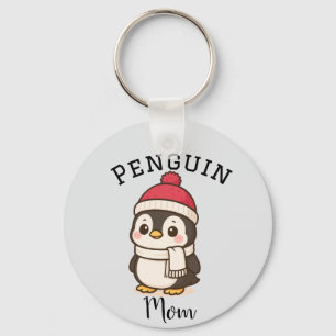 Chaveiro Nome Personalizado "Mãe de Pinguim" Preto Branco V